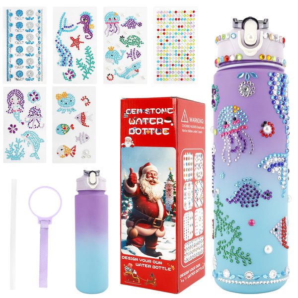 Decorate Your Own Water Bottle Kits for Girls, Christmas Gift for Girls, 5 6 7 8 9 10 Year Old Girl Gifts, Girl Water Bottle Gem Stickers DIY Arts and Crafts Kits Supplies for Girls Birthday Gift