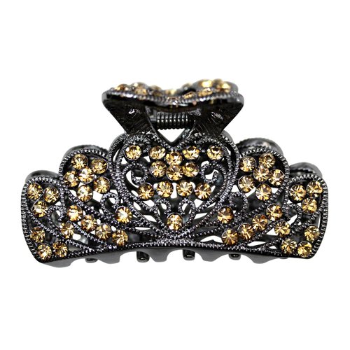 Faship Champagne Brown Rhinestone Crystal Floral Hair Claw Clips