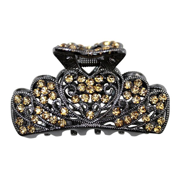 Faship Champagne Brown Rhinestone Crystal Floral Hair Claw Clips