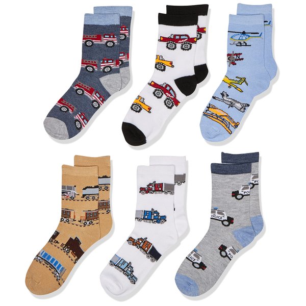 Jefferies Socks Little Boys Trains Trucks Cars Pattern Crew Socks 6 Pack, Multi, X-Small
