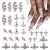 30 Pcs Nail Charms Pink Y2k Chrome Nail Art Rhinestone Charms 3D Cross Snake Saturn Shape with Rhinestones Planet Nail Gems Shiny Nail Jewelry Acrylic Nail Decorations Accessories Supplies