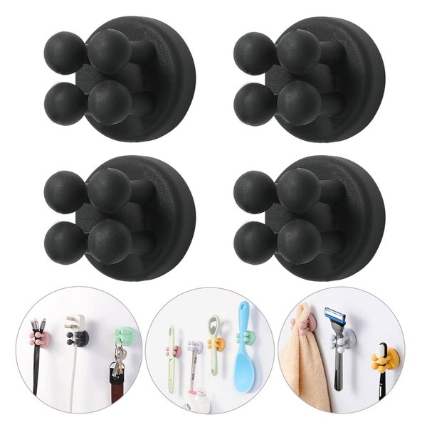 iBetterLife Razor Holder for Shower Hooks – 4Pcs Self Adhesive Wall Mounted Single Hook for Hanging Toothbrush, Functional Waterproof Utility Plug Holder for Bathroom Kitchen Living Room Office, Black