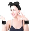 AOPRIE SPA Headbands for Washing Face Makeup Headbands with Bow Hair Band Women Facial Head Band Wrist Towel Wraps For Shower Face Mask Black, 6 Pack