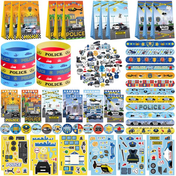 Obussgar Police Party Favour Supplies including Police Gift Bags, Stickers, Badges, Wristbands for Police Theme Birthday Party