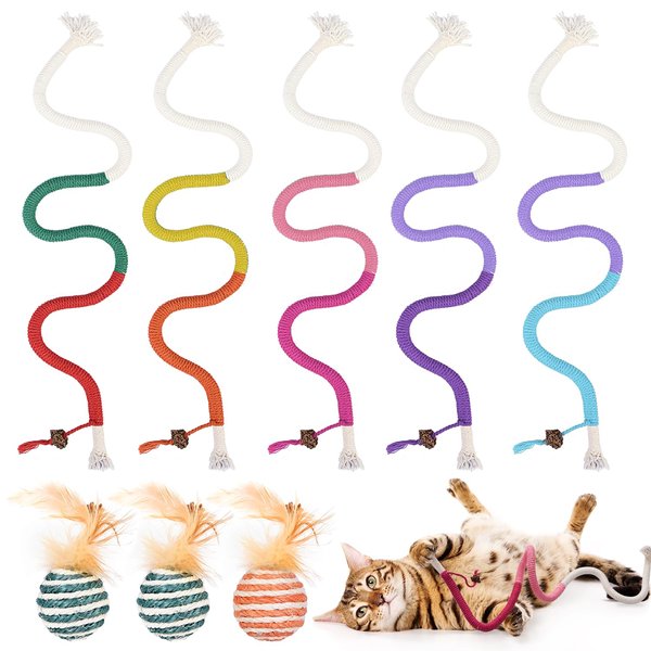 Sisal Rope Cat Toys, Feather Toy Bite-Resistant Catnip Toys Cat Toys for Bored Cat, Safe Teeth Cleaning Chew Cat Toy Interactive Cat Kicker Toys for Indoor Cats Kitten Toys 27" All Breeds