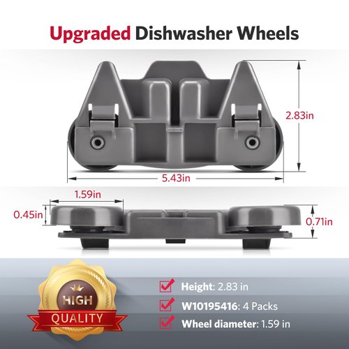 W10195416 Dishwasher Wheels Lower Rack Compatible with Kitchenaid Whirlpool Maytag Kenmore Dishwasher Replacement Parts W10195420 AP5983730 PS11722152 Upgraded Dishwasher Rack Lower Wheels 4 Pack