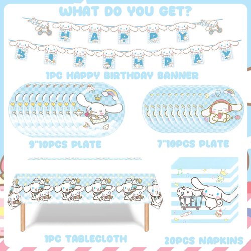 Cartoon Theme Birthday Party Decorations Supplies, Cartoon Party Tableware Include Birthday Banner, Tablecover, 10Pcs 9" Plates, 10Pcs 7" Plates, 20 PCS Napkins