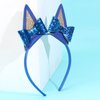 NCMAMA Blue Dog Ears Headbands For Girls, 1Pcs Cat Ear Headband Halloween Birthday Party Supplies Glitter Hair Accessories Toddler Kids Adult (Blue)