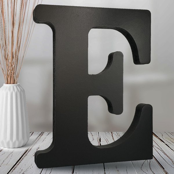 AOCEAN 8 inch Black Wood Letters Unfinished Wood Letters for Halloween Decorative Standing Letters Slices Sign Board Decoration for Craft Home Party Projects (E)