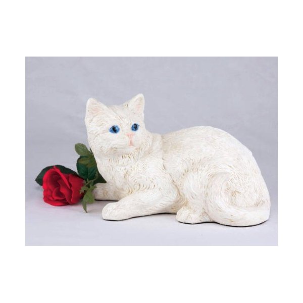 Cat, Shorthair All White Cremation Pet Urn for Secure Installation of Your Beloved pet's Ashes Indoors or Outdoors. Rose NOT Included