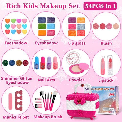 Kids Makeup Sets for Girls, Washable Kids Makeup Kit Girl Toys, Real Girls Makeup Kit Princess Pretend Play Cosmetic Set, Birthday Gifts Christmas Toys for Girls 3 4 5 6 7 8 9 Year Old