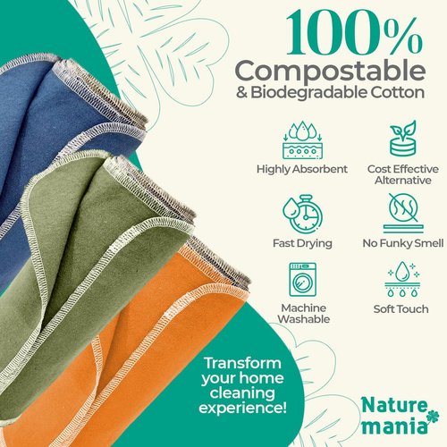 Naturemania Value Pack of 24 Reusable Paper Towels - Paperless Paper Towels Made with Super-Soft, Pure Absorbent 100% Cotton, Washable Paper Towel Set for Kitchen, Cloth Paper Towels