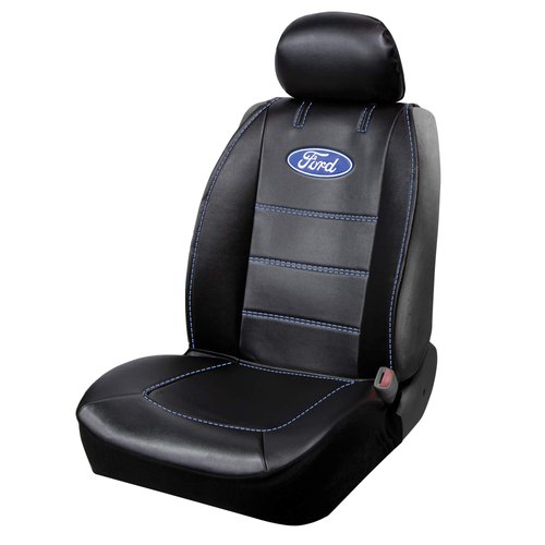 Plasticolor 008625R01 Ford Deluxe Seat Cover Embrodired Logo High Contrast Stitching Premium 3 Piece Sideless Car Truck or SUV Seatcover with Cargo Pocket, Black