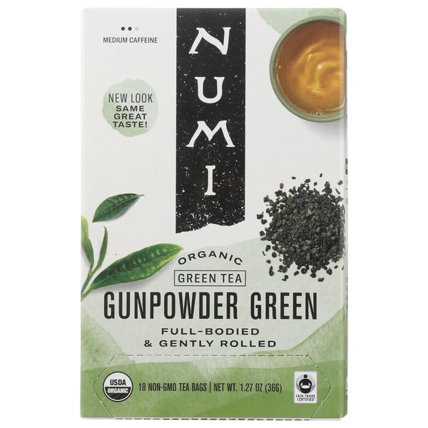 Numi Organic Tea Gunpowder Green, 18 Count Box of Tea Bags (Packaging May Vary)