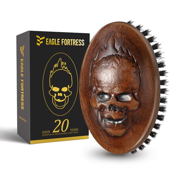 Inferno Styler by EAGLE FORTRESS 100% Boar Bristle Beard Hair Brush for Men - Portable Military Style Beard Brush with Hand-Polished Wooden Handle - Smoothing for Effortless Grooming
