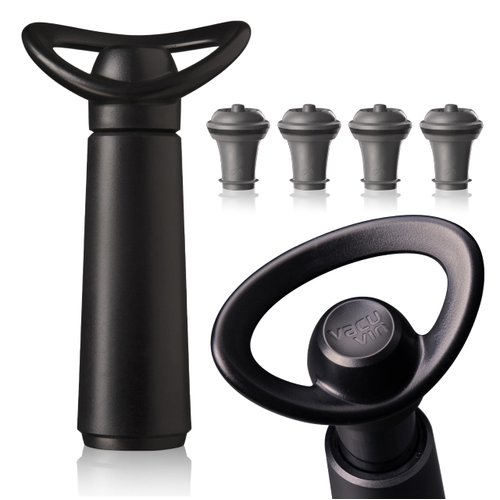 Vacu Vin Wine Saver Concerto - Black - 1 Pump 4 Stoppers - Wine Stoppers for Bottles with Vacuum Pump and Pourer - Reusable - Made in the Netherlands