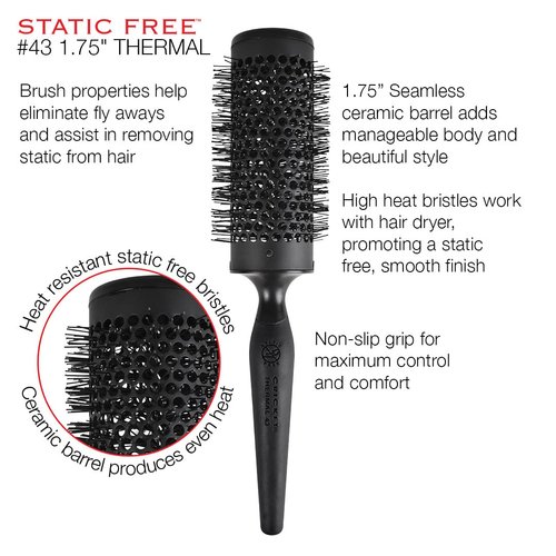 Cricket Static Free #43 1.75" Thermal Seamless Ceramic Barrel Hair Brush for Blow Drying Styling All Hair Types