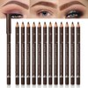 12Pcs brow pencil, wooden hard-core eyebrow pencils, eyebrow pencil medium brown, eyebrow and eyeliner pencils, waterproof and sweat-proof, beginner makeup eyebrow pencil, medium brown