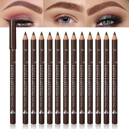 12Pcs brow pencil, wooden hard-core eyebrow pencils, eyebrow pencil medium brown, eyebrow and eyeliner pencils, waterproof and sweat-proof, beginner makeup eyebrow pencil, medium brown