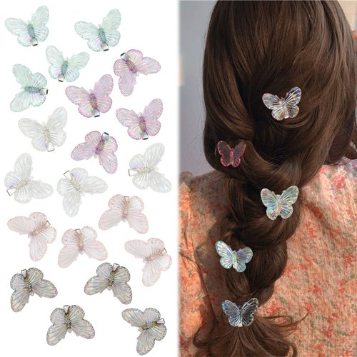 𝑪𝑼𝑩𝑨𝑪𝑶 Butterfly Hair Clips for Girls, 20pcs Multi-colored Mini Hair Clips, Acrylic Cute Hair Clips for Women 90s Accessories, Durable y2k Butterfly Clips, Glitter Hair Clips y2k Accessories