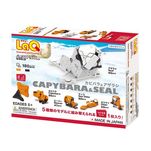 LaQ Animal World Capybara & Seal | 180 Pieces | 5 Models | Age 5+ | Creative, Educational Construction Toy Block | Made in Japan