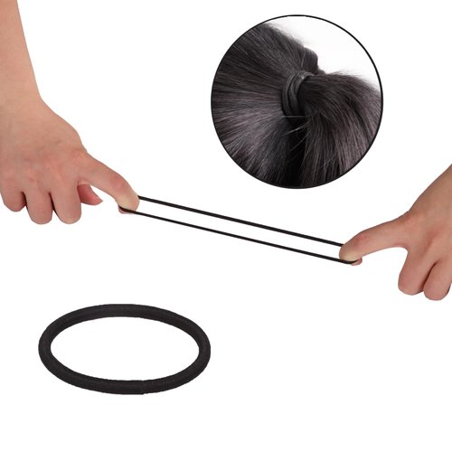 LUERMINJP Black Hair Ties Ouchless Ponytail Holders, 80Pcs No-metal Elastic Band for Braids Thick and Curly Hair, Seamless Hair Elastics 1.96 * 0.11”Hair Accessories for Women and Girls