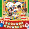 YIGZAG Building Block Birthday Party Supplies, Building Blocks Themed Birthday Party Decorations for Boys, Includes Balloons, Backdrop, Banner, Cake Topper, Cupcake Toppers