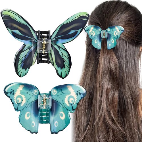 2 PACK Butterfly Hair Clips, Medium Butterfly Clips for Thick Thin Hair, Beautiful Girls Butterfly Hair Claw Clips Non Slip Hair Accessories for Women Girls (Style 1)