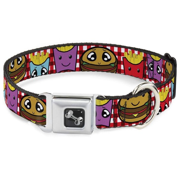 Buckle-Down Seatbelt Buckle Dog Collar - Burger & Fries Cartoon - 1.5" Wide - Fits 16-23" Neck - Medium