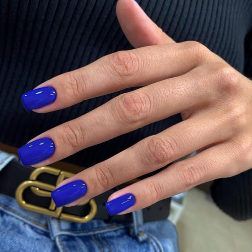 Royal Blue Press on Nails Short Medium Square Glue on Nails Set,KQueenest Solid Dark Color Fake Nails Short Coffin Acrylic Nails Press on Gel Nails for Women Reusable False Nails in 24 Pcs