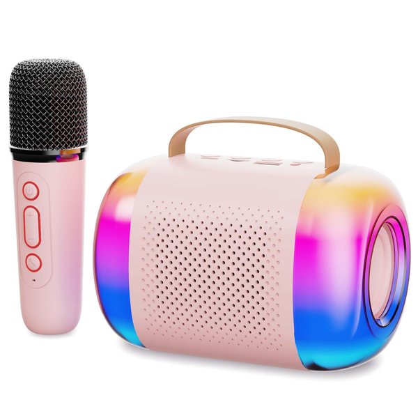 Auney Kids Karaoke Machine,Portable Bluetooth Speaker with 1 Wireless Microphone for Kids,HiFi Speaker with 2 Led Lights Color-changable,DSP Noise Reduction Speaker 10 Hours Duration Age 3-12 Years