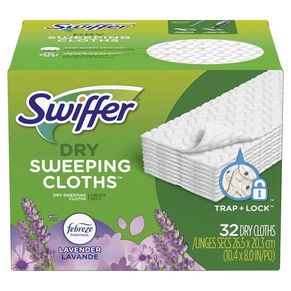 Swiffer Sweeper Dry Sweeping Pad, Multi Surface Refills for Dusters Floor Mop, with Febreze Lavender, 32 Count