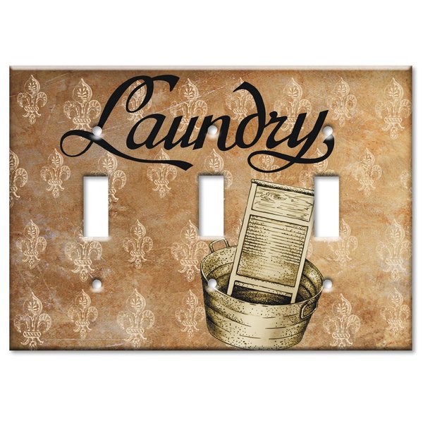 Art Plates - Triple Gang Toggle OVERSIZE Switch Plate - OVER SIZE Decorative Metal Wall Plate - Wash Bucket - (Made in USA)