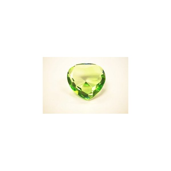 Beautiful Heart Birthstones Paperweight Glass Diamond 3" Crystal, Light Green
