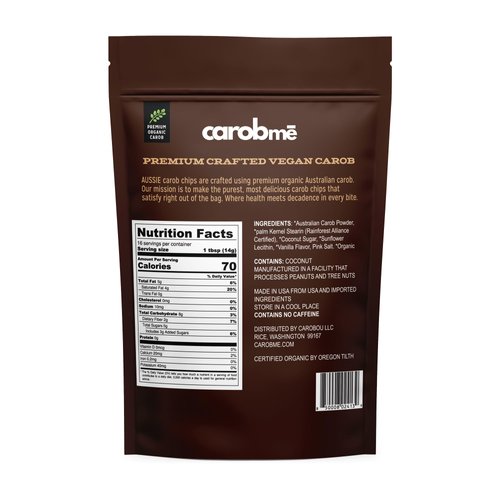 CAROBME Aussie Organic Carob Chips 8 oz | Carob Made w/Coconut Sugar, Vegan Soy Free Gluten-Free | Healthy Caffeine Free | Chocolate Substitute for Baking and Snacks