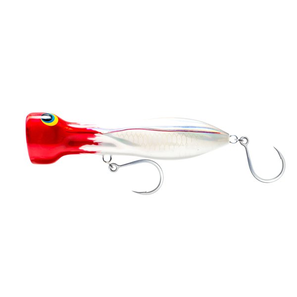 Nomad Design Chug Norris Popper - Offshore Saltwater Fishing Lure with Hydrodynamic Design, BKK Diablo 5X Singles 3/0 Hooks, 120g 4.75", Fireball Red Head
