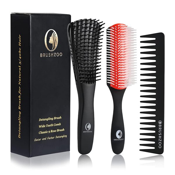 O BRUSHZOO Detangler Hair Brush for Curly Hair, Curly Hair Brush for Natural 3/4abc Hair, Detangling Brush for Women Men Kids Styling Defining