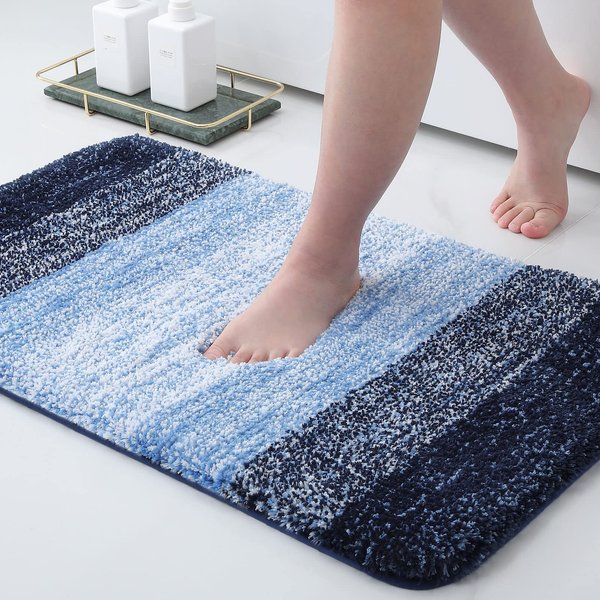 Arotive Microfiber Bathroom Rugs, Shaggy Soft and Absorbent Bath Rug, Non-Slip, Thick Plush Bathroom Mat, Machine Washable Dry Bath Mats for Bathroom, Tub and Shower, 30" x 20", Blue