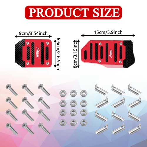 pvotawp 3PCS Car Non-Slip Aluminum Alloy Pedal Pads, Anti-Rubbing Auto Manual Transmission Brake Pad Cover, Gearbox Gas Car Clutch Foot Pedal Kits Universal Replacement Accessories (Red)
