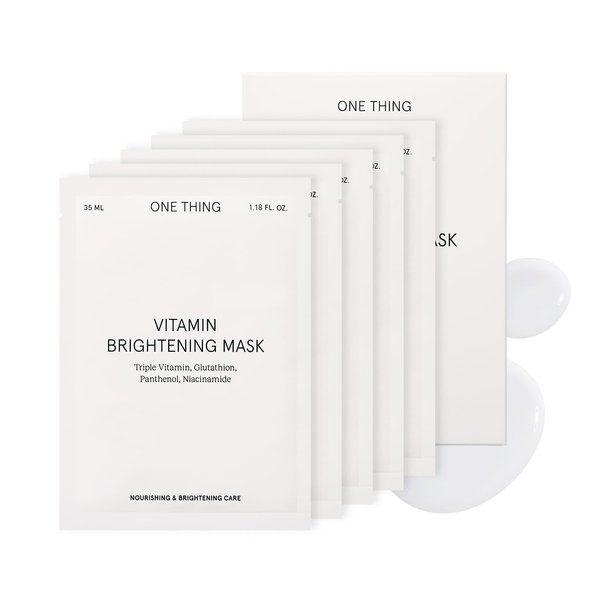 ONE THING Facial Sheet Mask (5 Sheets) | Vitamin C Brightening Moisturizing Pack for Dull Complexion, Dark Spots, Pigmentation | Korean Skin Care (Vitamin Brightening Mask)
