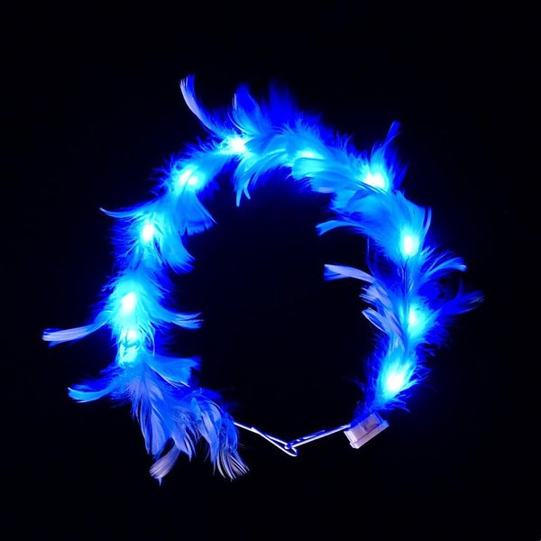 JORCEDI LED Feather Wreath Crown Headband Light-Up Angel Halo Headband For Cosplay Christmas Halloween Costume (Blue)