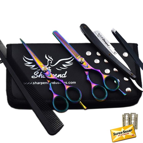 Hair Cutting Scissors Multi color Thinning Teeth Shears Set Professional Barber Hairdressing Salon Razor Edge Scissor Japanese Stainless Steel 5.5 inch,Smooth Motion & Mustache & Beard Grooming