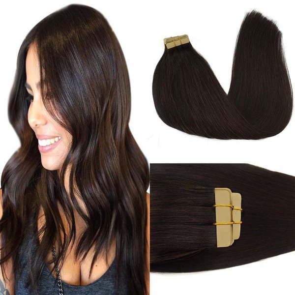 GOO GOO Tape in Hair Extensions Human Hair, 2 Dark Brown, 20inch 50g 20pcs, Thick Ends Straight Seamless Tape in, Invisible Tape in Hair Extensions Human Hair