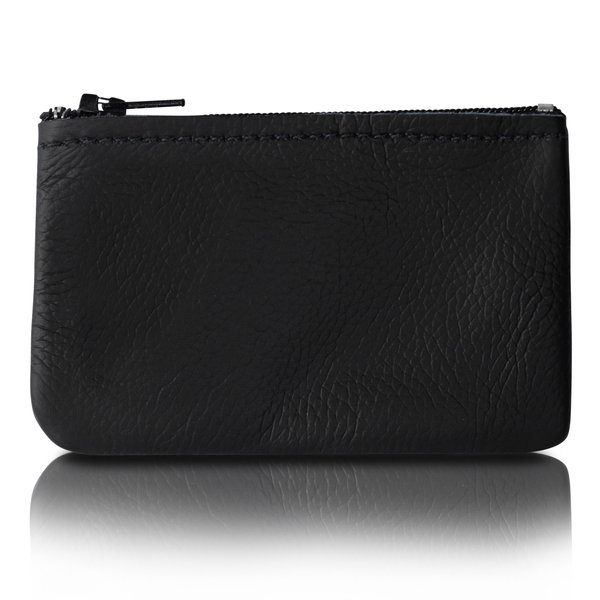 Genuine Leather Coin Pouch Change Holder for Men/Woman with Zipper Pouch Size 4 x2.5 Made in U.S.A (Black)