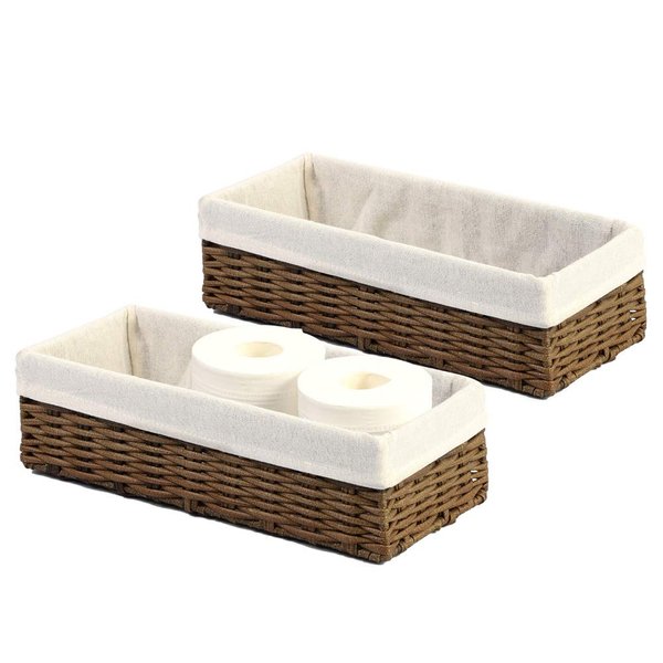 HOSROOME Bathroom Wicker Baskets for Organizing Toilet Paper Basket Storage Basket for Toilet Tank Top Decorative Basket for Closet, Bedroom, Bathroom, Entryway, Office（Set of 2,Brown
