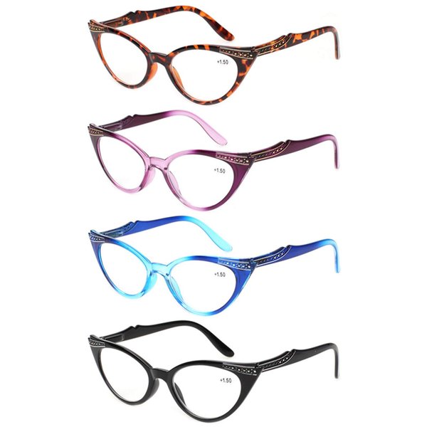 Kerecsen 4 Pack Ladies Stylish Cateye Reading Glasses Spring Hinge Readers for Women (4 Pack Mix Color, 2.0)