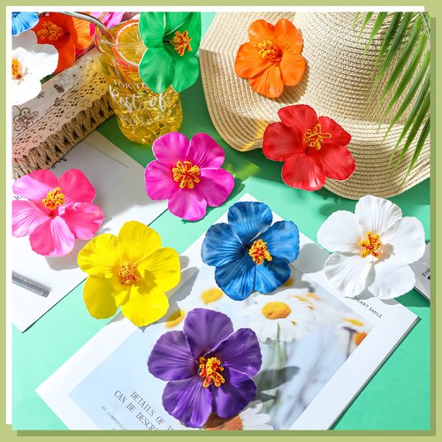 45 Pcs Hibiscus Flower Hair Clip Hawaiian Flowers Clips Bridal Wedding Party Beach Hair Clips Foam Color Assorted Flower Hair Clips for Women Vacation Outfit Party Decorations, 3.15-3.54 Inch