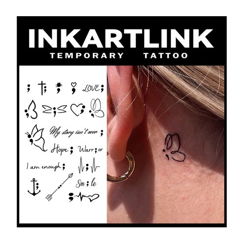 INKARTLINK Tattoo Tech, 2 Sheets Medium Semi Permanent Tattoo, Adult Art Design Temporary Tattoos, Lasts 1-2 Weeks, Waterproof, Realistic Look, No Adhesive, No Reflection (Butterfly and Dream)