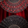 2 Pieces of Sequin Fabric Folding Fans Embroidered Flower Lace Trim Peacock Fan Fabric Plastic Folding Handheld Fan for Women Hand Craft (Red, Black)
