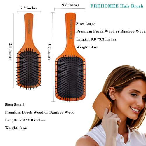 2024 FREHOMEE Hair Brush set with Rat Tail comb - Premium Hardwood Hairbrush for Long,Curly or Any Type of Hair,for Hair Brushes for Women,Men&Kids, Boys & Girls,Detangling Brush (Bamboo Wood, Small)